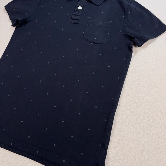 Abercrombie & Fitch Muscle Polo Shirt Men's M Dark Navy Polka Dot Pocket Stretch - Picture 5 of 14